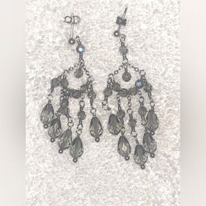 Lori Bonn Gray/Silver Austrian Crystal Chandelier Earrings